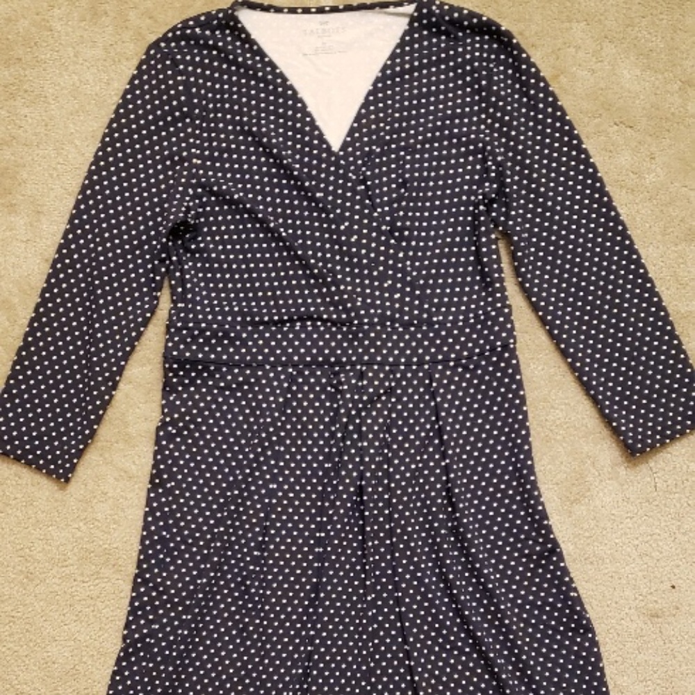 Talbots NEW/Not worn, V neck wrap front navy blue w/ white dot dress, Size 8P